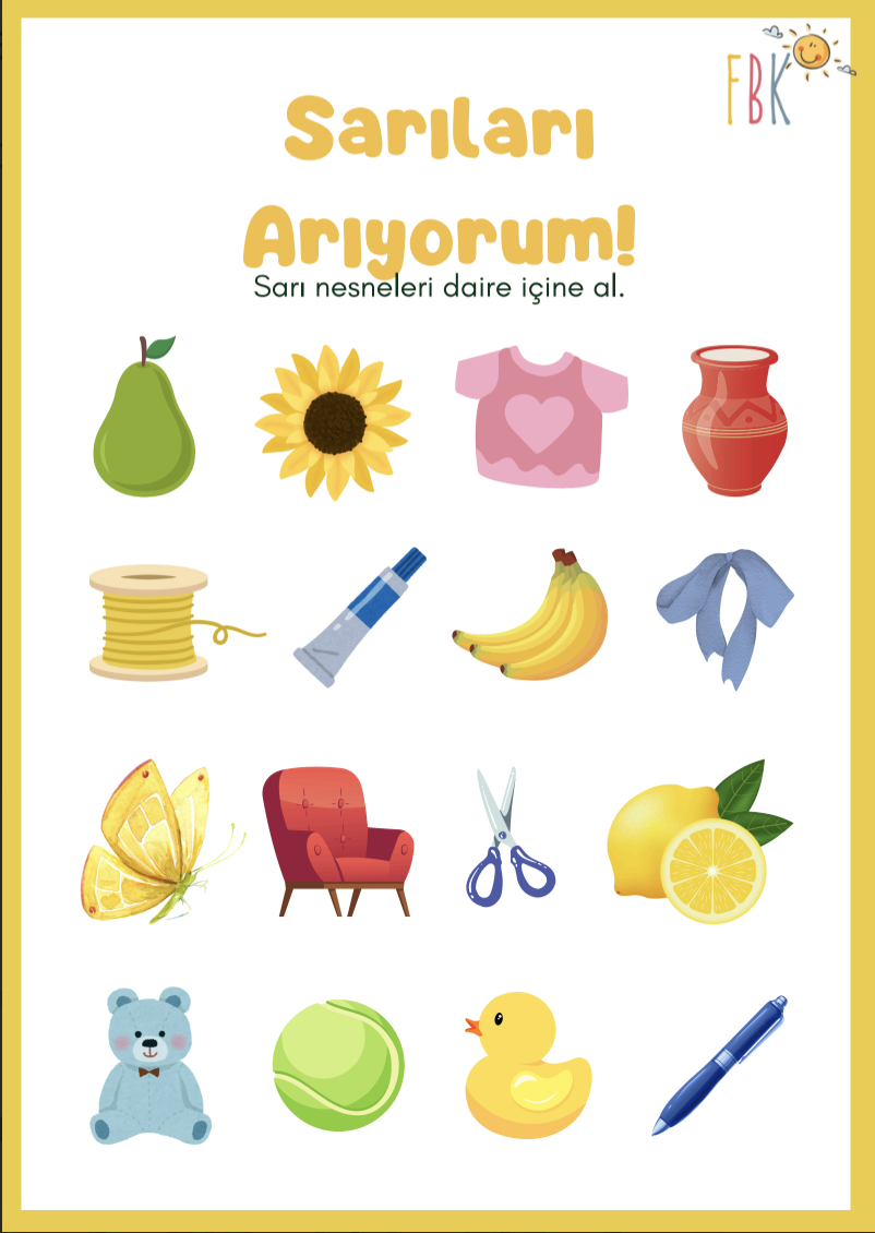 Renk Avı – Mavi, Sarı ve Kırmızı Renkleri Bulma Etkinliği (PDF)